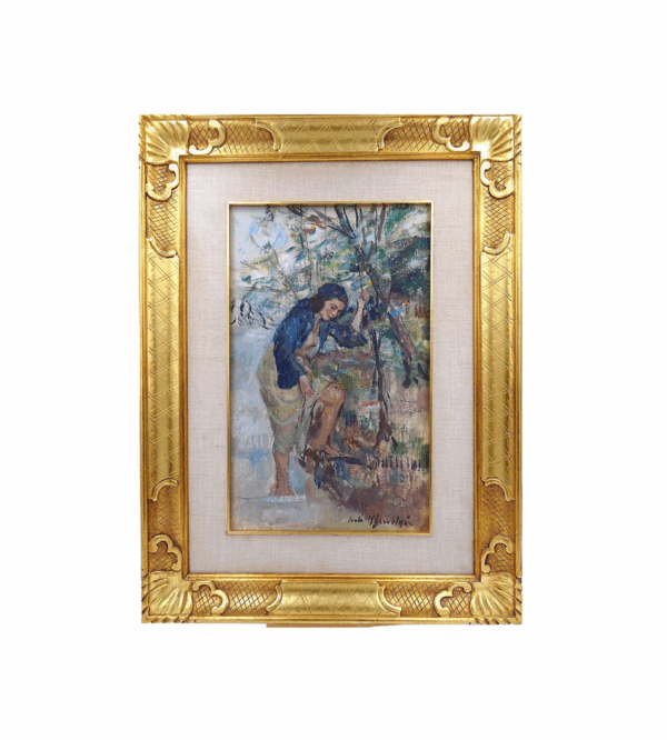 Dipinto di Carlo Cherubini "Figura femminile nel ruscello" anni 50