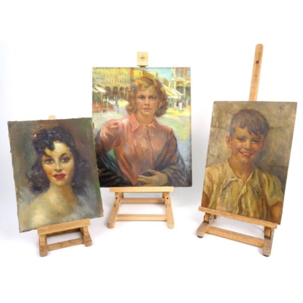 Set 3 dipinti, "Ritratti popolani" di Giuseppe Maldarelli
