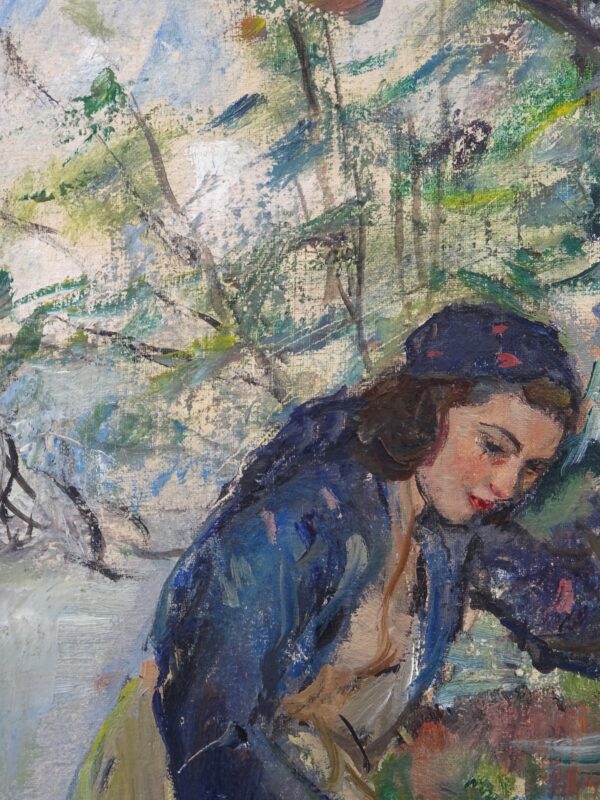 Dipinto di Carlo Cherubini "Figura femminile nel ruscello" anni 50 - immagine 3