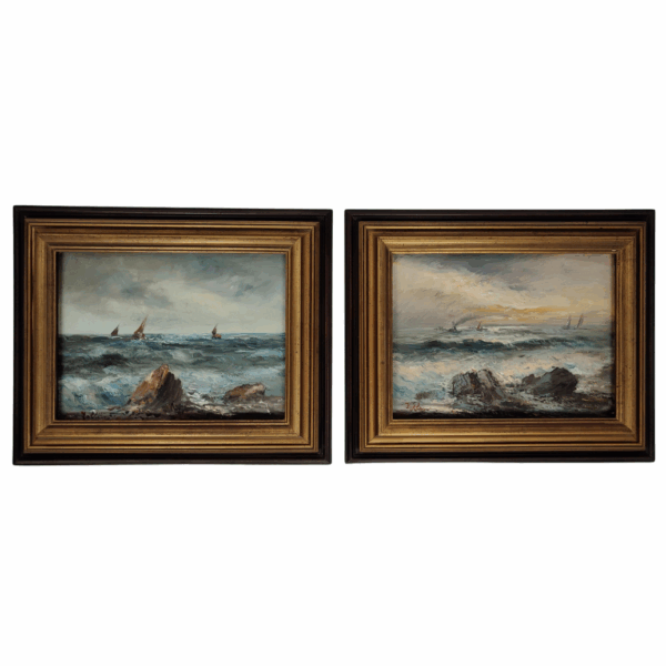 Marine con scogli e imbarcazioni, Olio su tela, 1930 - immagine 4