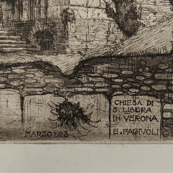 Acquaforte Chiesa di Santa Libera a Verona 1923 di Ettore Fagiuoli - immagine 3