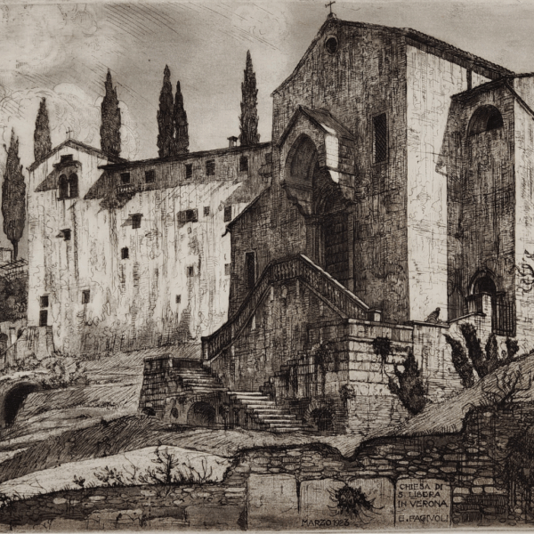 Acquaforte Chiesa di Santa Libera a Verona 1923 di Ettore Fagiuoli - immagine 2