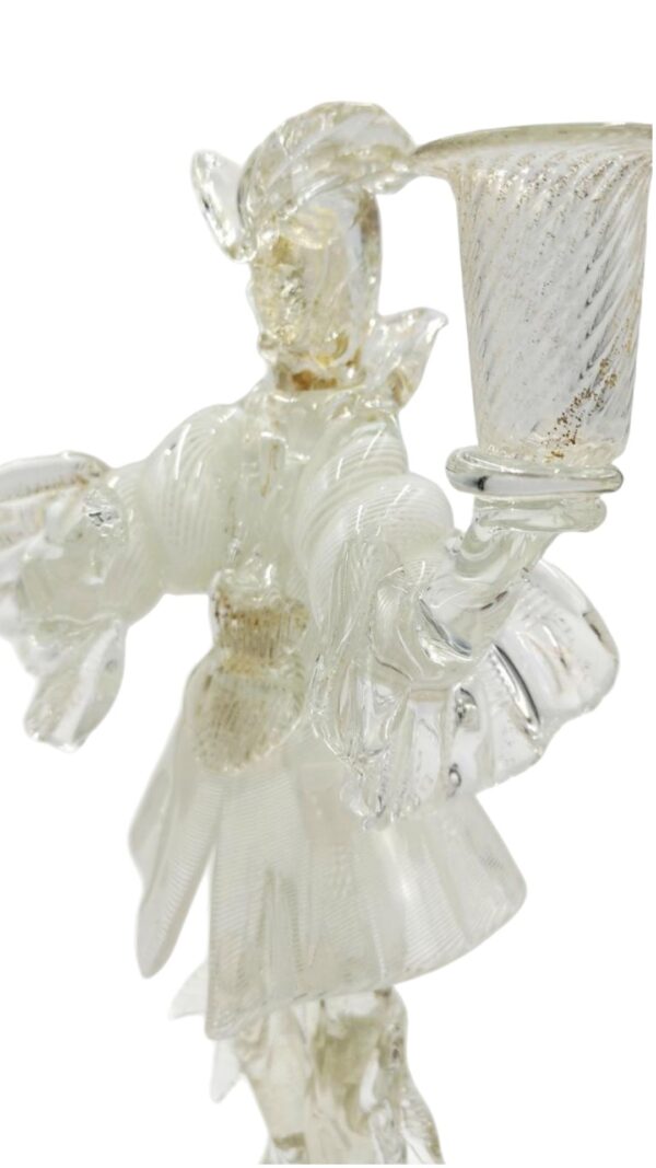 Coppia di candelieri in vetro di Murano, figurine goldoniane, Italia, anni '80 - immagine 8