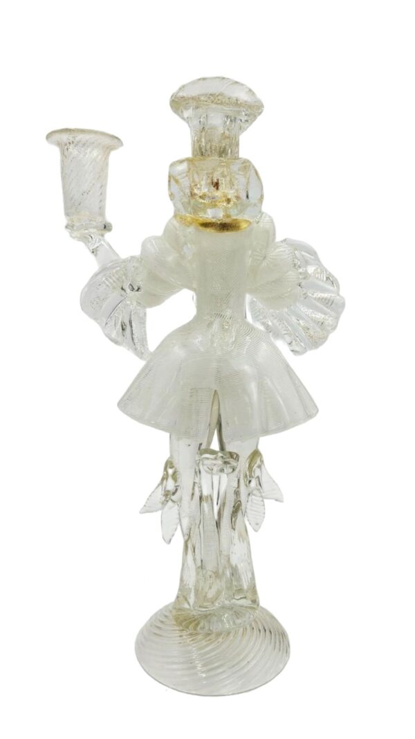 Coppia di candelieri in vetro di Murano, figurine goldoniane, Italia, anni '80 - immagine 5