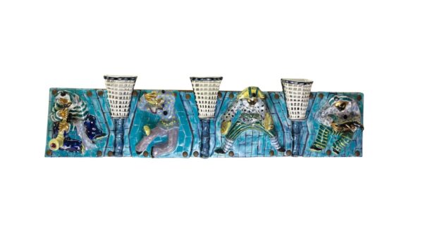 Pannello con 7 formelle e luci in Ceramica San Polo, Italy, 1950