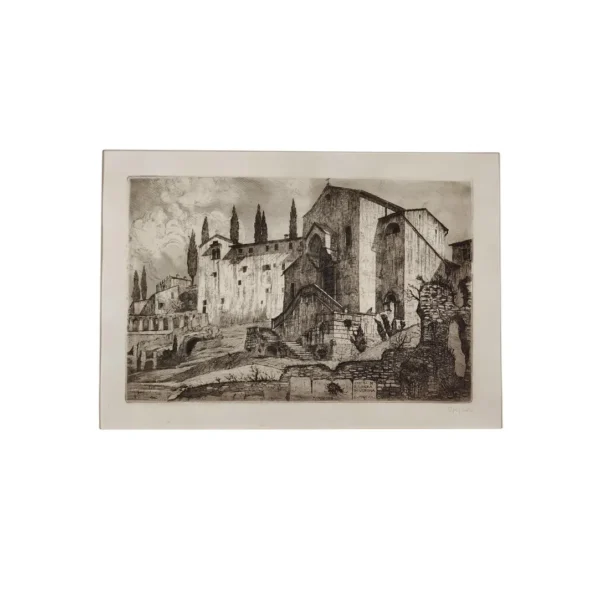 Acquaforte Chiesa di Santa Libera a Verona 1923 di Ettore Fagiuoli