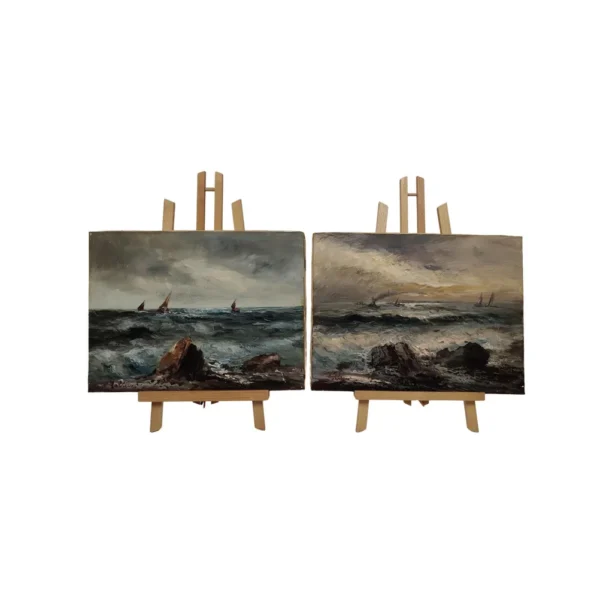 Marine con scogli e imbarcazioni, Olio su tela, 1930