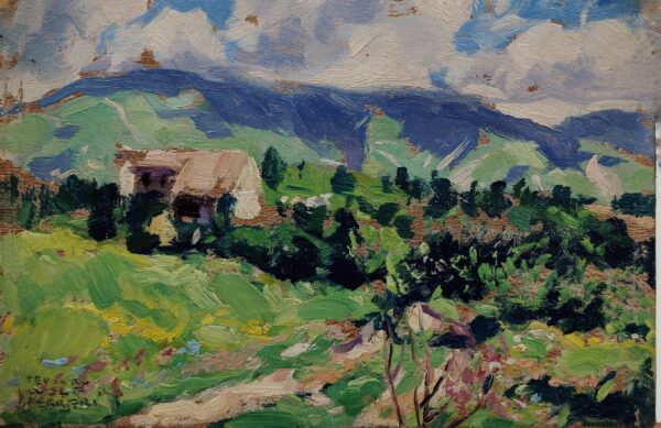 Olio su tavola Veduta del Monte Grappa e Boccaor, T. Wolf Ferrari - 1934, Italia - immagine 2