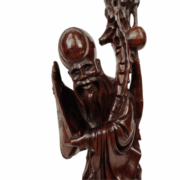 Scultura in legno teak di un Saggio - 1890 circa, Cina - immagine 6