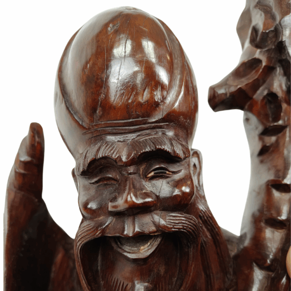 Scultura in legno teak di un Saggio - 1890 circa, Cina - immagine 8