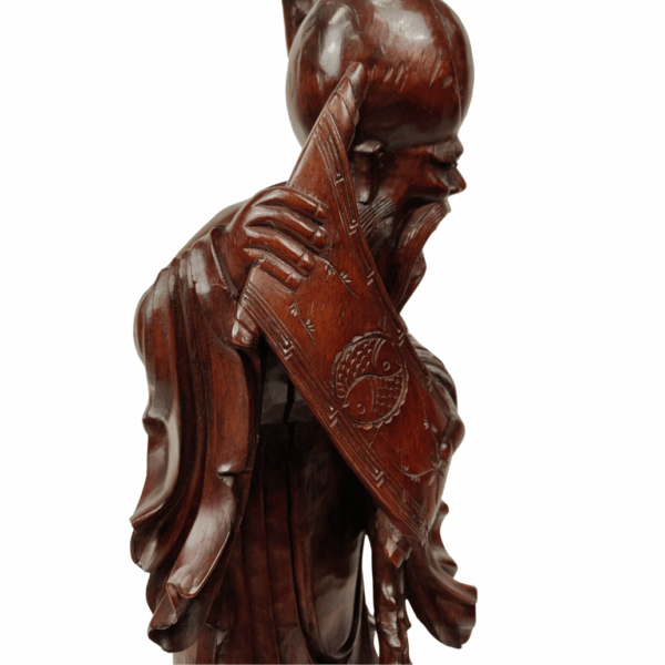 Scultura in legno teak di un Saggio - 1890 circa, Cina - immagine 7