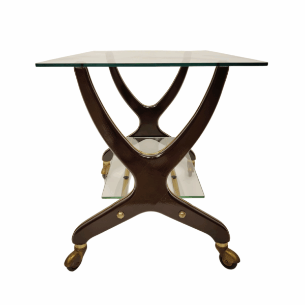 Carrello in legno, vetro e ottone in stile Art Déco - anni '50, Italia - immagine 3