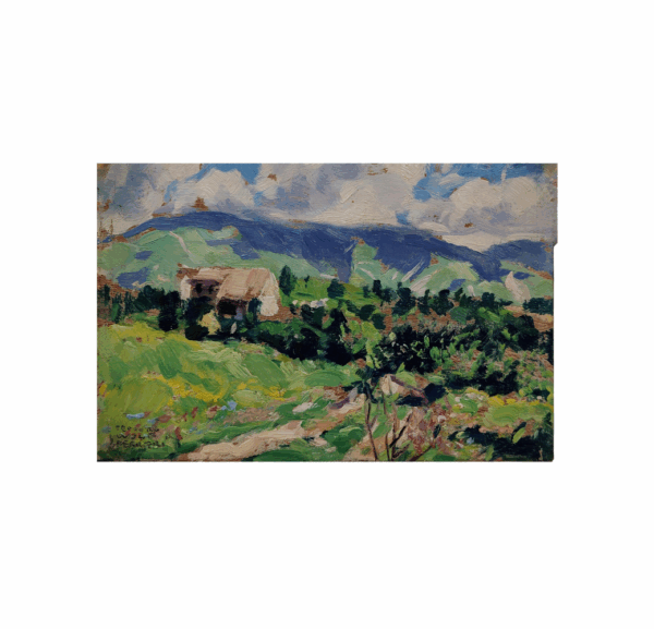 Olio su tavola Veduta del Monte Grappa e Boccaor, T. Wolf Ferrari - 1934, Italia