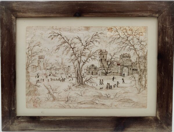 Disegno a china di un paesaggio olandese - 1680, Olanda - immagine 7