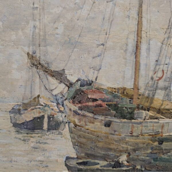 Olio su tavola, Angelo Pavan "Marina: Veliero in riposo", 1942 - immagine 2
