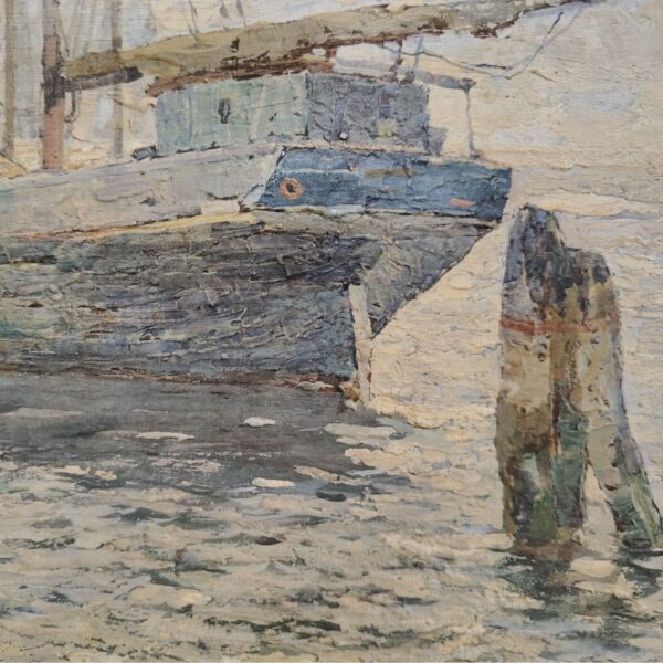 Olio su tavola, Angelo Pavan "Marina: Veliero in riposo", 1942 - immagine 3