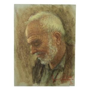 Olio su tavola di Gueri da Santomio, "Ritratto di uomo", 1971, Italia