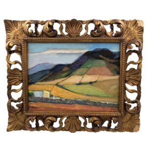 Tecnica mista su cartone di Fratel Venzo, "Paesaggio collinare con campi", 1970 ca., Italia